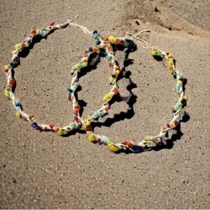 Anthropologie Seaside Beaded 50mm Multicolored Twist Resort Hoop Earrings hoops